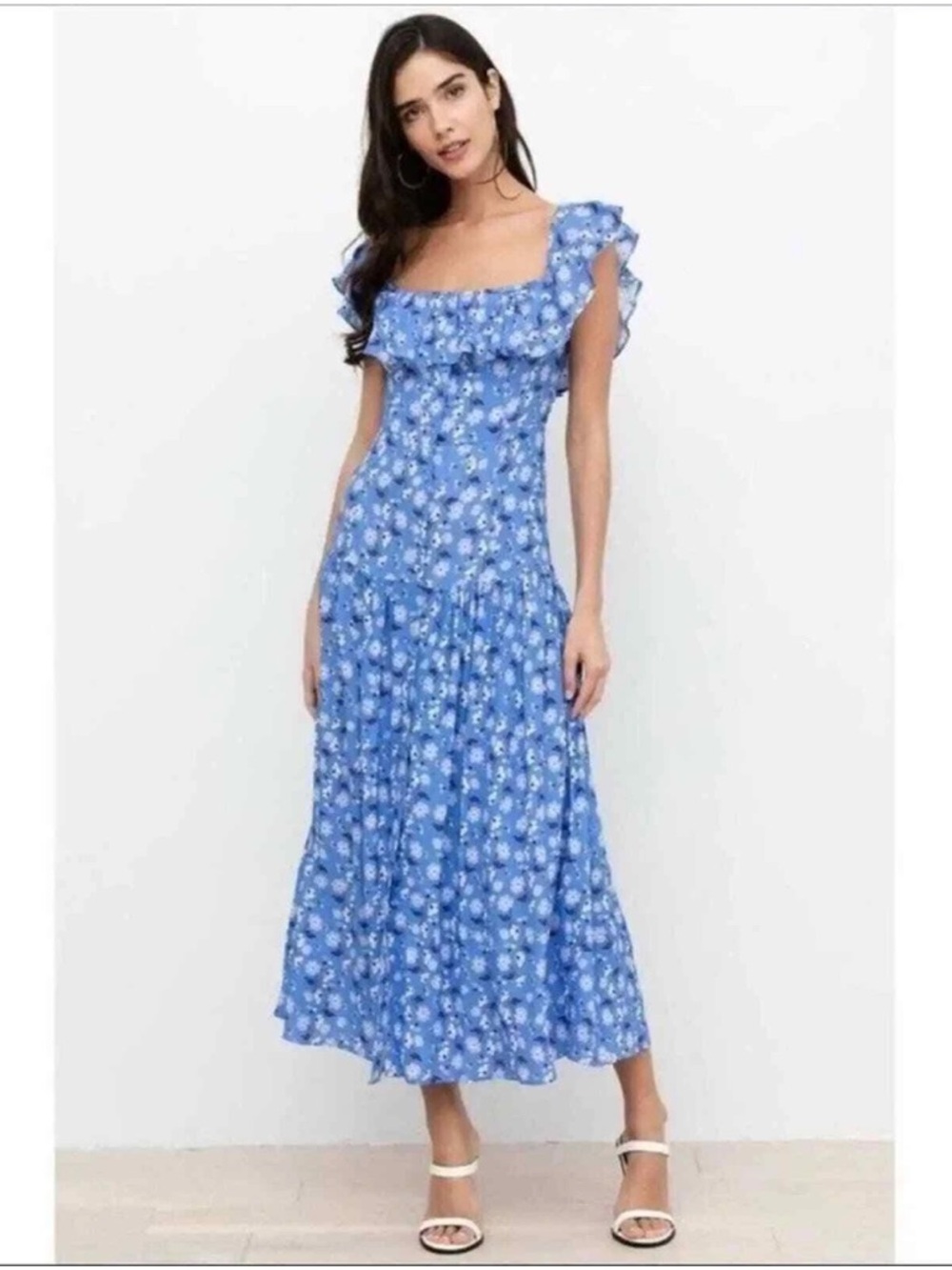 Yumi Kim Blue Floral Off-Shoulder Maxi Dress